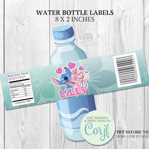 Stitch and Angel Water Bottle Labels