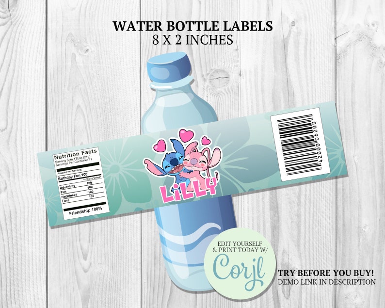 Stitch and Angel Water Bottle Labels