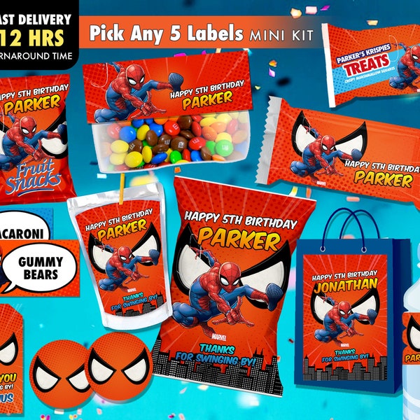 Spiderman Printables, Spiderman Party Favors, Spider-man Theme , Birthday Decor, Spiderman Party Pack, Chip Bag, Rice Treat, Capri Sun Label