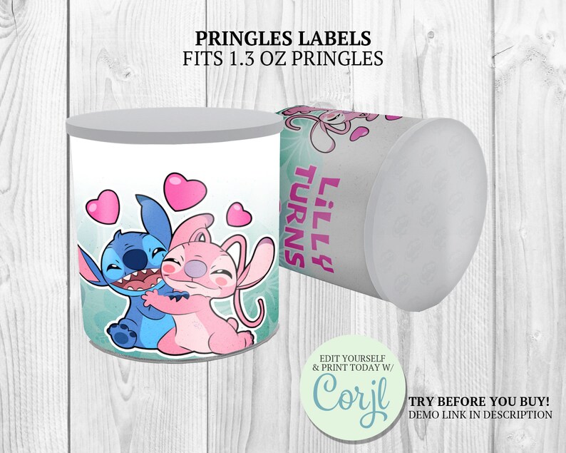 Stitch and Angel Pringles Can Labels