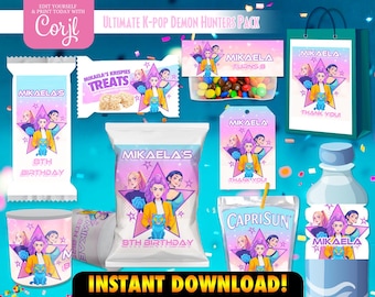 K-Pop Demon Hunters Birthday Party Printables: Chip Bags and Labels  (Digital Download)