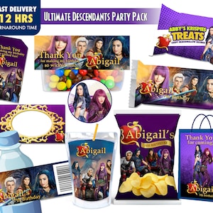 Descendants Printables, Descendants Birthday Party, Descandants Decor and Favors,  Chip Bag Labels, Juice Label, Gift Bags, Thank You Tags