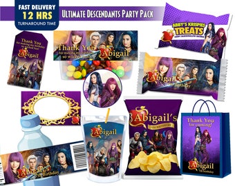 Descendants Printables, Descendants Birthday Party, Descandants Decor and Favors,  Chip Bag Labels, Juice Label, Gift Bags, Thank You Tags