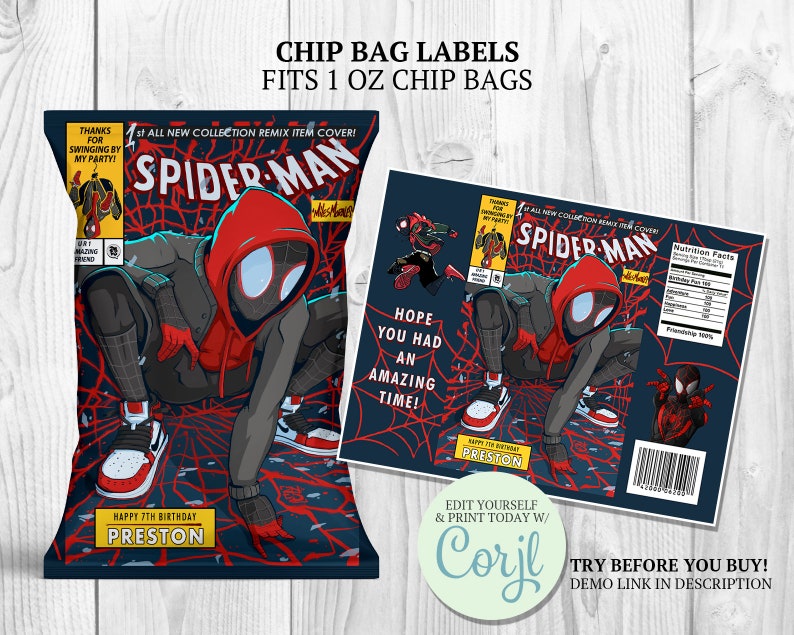 Miles Morales Black Chip Bag Labels.