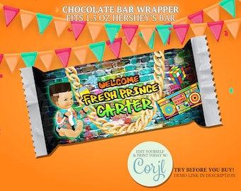 Fresh Prince Baby Shower Hershey Bar Wrapper: Editable Party Favor (CORJL)