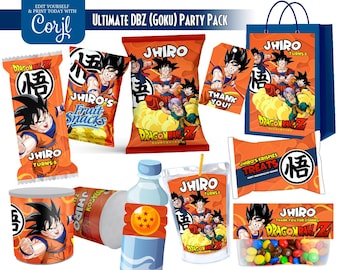 Printables Dragon Ball Z-verjaardagsfeestje: Goku-chipzakjes, -labels en -tags - digitale download