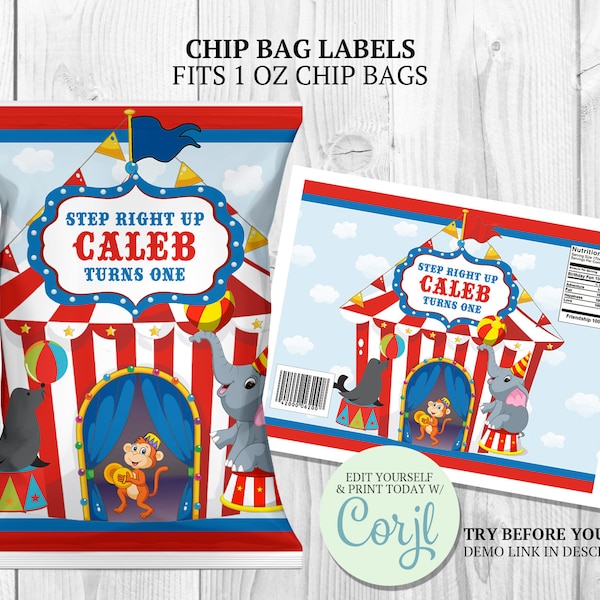 Circus Big Top Party Printables, Circus Party Favors and Decoration, Carnival Theme with Circus Tent and Animals, Baby First Birthday Party