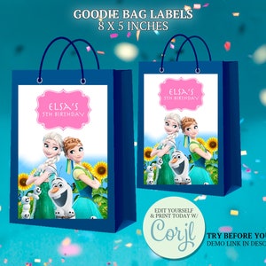 Frozen Goodie Bag Labels, Printable Frozen Fever Labels, Frozen Party Favors and Supplies, Frozen Gift or Treat Bag Stickers - CORJL