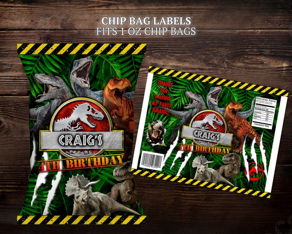 Jurassic Party Printables, Dinosaur Birthday Party, Printable Decorations, Dino Party Favors, Chip Bag Labels, Juice Label, Water Bottles