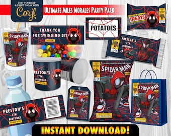 Miles Morales Party Printables, Miles Morales Birthday Party, Spider-Verse Party Decoration n Favors, Digital Spiderman Labels & Tags CORJL