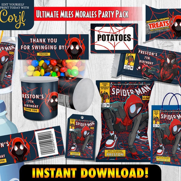 Miles Morales Party Printables, Miles Morales Birthday Party, Spider-Verse Party Decoration n Favors, Digital Spiderman Labels & Tags CORJL