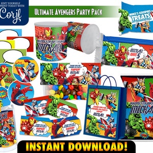 Superhero Printables, Avengers Decorations, Super Hero Birthday Party, Avengers Party Download, Capri-Sun & Chip Bag Labels, Rice Krispies