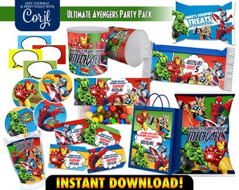 Superhero Printables, Avengers Decorations, Super Hero Birthday Party, Avengers Party Download, Capri-Sun & Chip Bag Labels, Rice Krispies