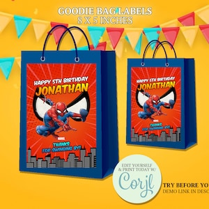 Spiderman Goodie Bag Labels, Printable Spiderman Labels, Spiderman Gift Bag Stickers, Spider-man Treat Bag Labels, Party Favors - CORJL