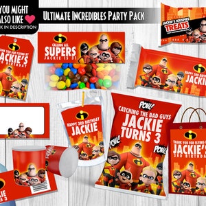 THE INCREDIBLES Goodie Bag Labels, Superhero Birthday Party Printables ...
