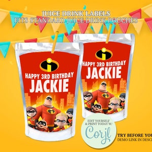 The Incredibles Juice Labels, Printable Caprisun Labels, The Incredibles Party Favor, Superhero Party Decoration, Instant Download CORJL