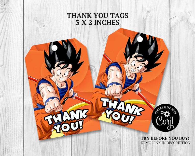 May include: Two orange gift tags featuring a cartoon character with black hair and an orange outfit. The tags read "THANK YOU!" and are 3 x 2 inches in size. The background is orange.