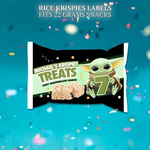 Baby Yoda rice krispies label for birthday party. Use as party favors and decor.