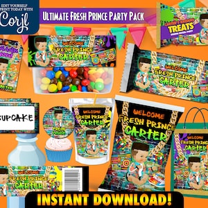 Articles à imprimer pour la fête du prince frais, articles de cadeau prince frais, lot de cadeaux pour baby shower prince frais, décorations prince frais, étiquette de sac de chips, CORJL