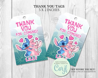 Stitch Birthday Thank You Tags: Hawaiian Party Favors (Digital Download)