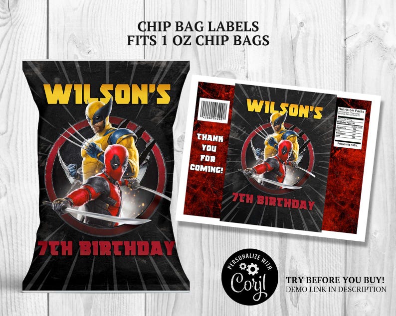 Deadpool Birthday Party Decor: Printable Label Set (instant Download ...