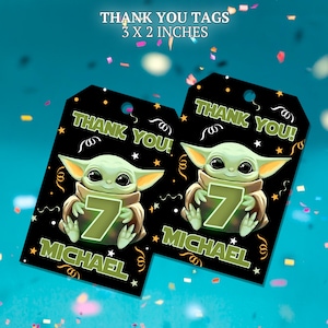 Baby Yoda thank you tags for birthday party. Use as party favors and decor.