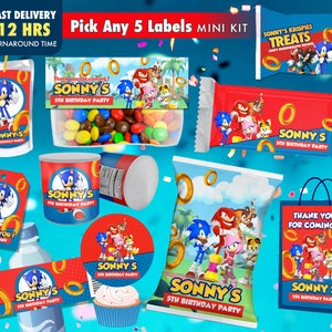 Sonic Chip Bag Label, Sonic Thank You Tags, Sonic Birthday Party Printables, Sonic Decoration and Favors, Digital Download Templates