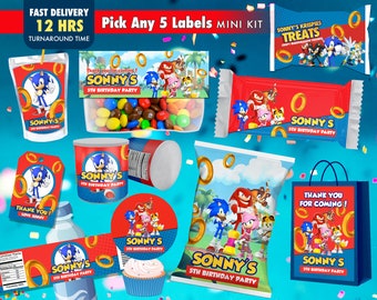 Sonic Chip Bag Label, Sonic Thank You Tags, Sonic Birthday Party Printables, Sonic Decoration and Favors, Digital Download Templates