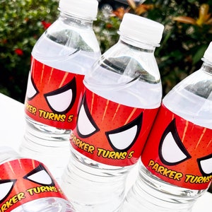 Spiderman Water Bottle Labels, Spiderman Template, Spiderman Wrappers, Spiderman Party, Superhero Bottle Label, Spiderman Party Favor, CORJL