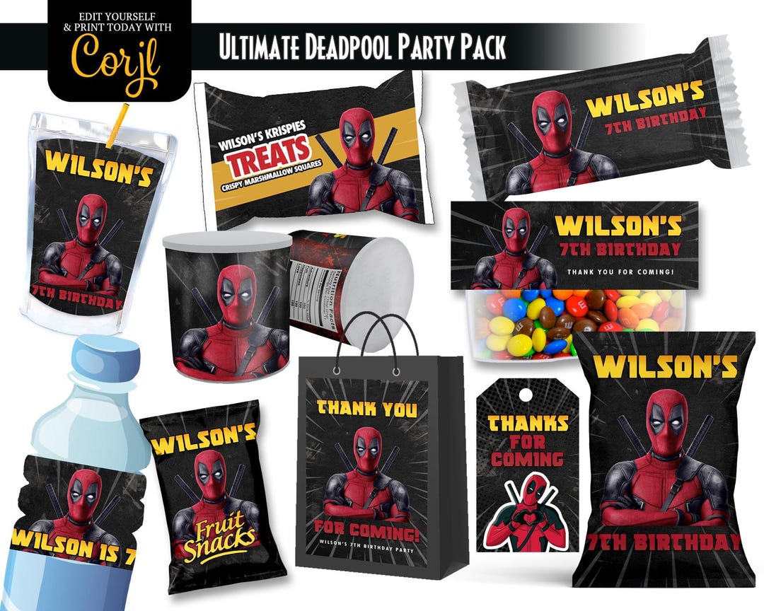 Deadpool Party Printables: DIY Labels, Wrappers, Tags (instant Download ...