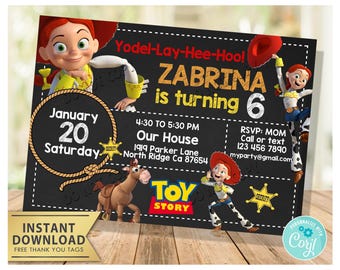 Jessie Toy Story Birthday Invitation: Cowgirl Party, Thank You Tags (Digital Download)