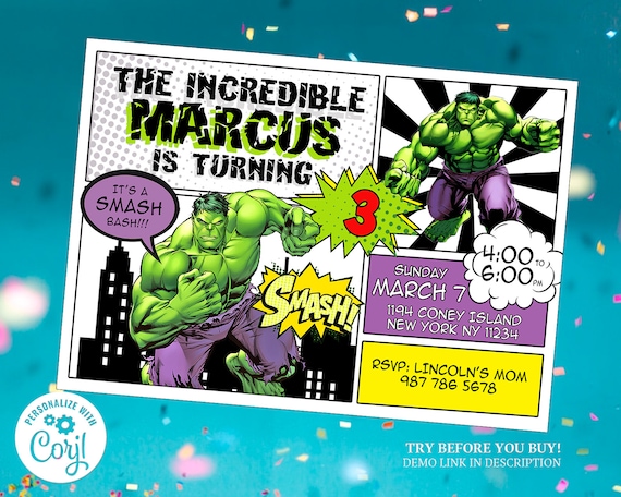 Hulk Birthday Invitation: Avengers Comics Party (Digital Download)