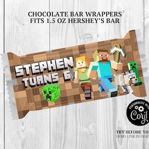Minecrafter Treat Label, Minecrafter Chocolate Bar Label, Rice Krispies Label, Minecrafter Treat Label, Minecrafter Birthday Party Printable