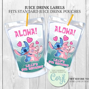 Stitch and Angel Caprisun Juice Labels