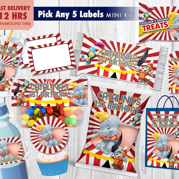 Dumbo Birthday Printables, Dumbo Circus Party, Dumbo Party Decor and Favors, Dumbo Theme Party, Dumbo Labels and Tags, Circus Birthday Party