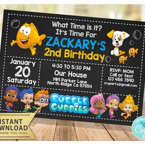 Bubble Guppies Invitation, Bubble Guppies Birthday Party, Electronic Invite, Instant Download, Editable PDF, Corjl, Free Thank You Tags