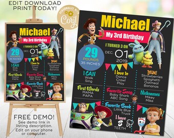 Toy Story Birthday Chalkboard Sign: Editable Corjl Template (Instant Download)