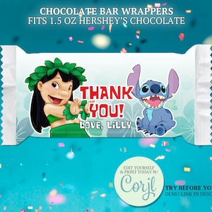 Stitch and Angel Candy Bar Wrapper 5.2 X 5.8 Printable Labels Bar Wrapper  Kids Birthday Template Printable DIGITAL FILE 