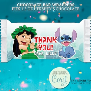 Stitch and Angel Candy Bar Wrapper 5.2 X 5.8 Printable Labels Bar