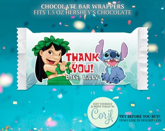 Lilo & Stitch Candy Bar Wrapper: Birthday Party Favors (Instant Download)