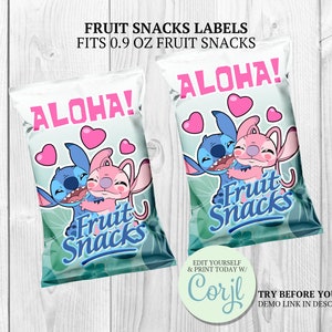 Stitch and Angel Fruit Snacks Wrapper or Labels