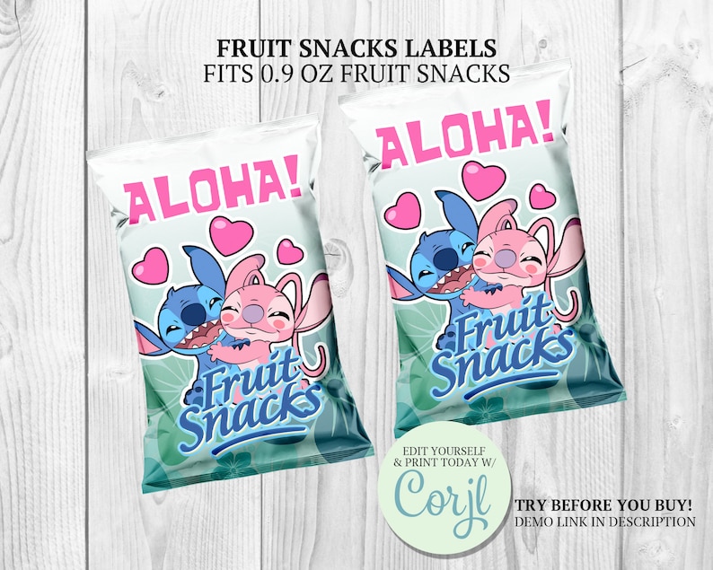 Stitch and Angel Fruit Snacks Wrapper or Labels