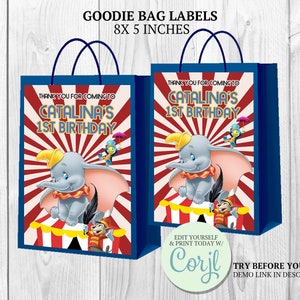 Dumbo Party Printables, Dumbo Circus Party Favors, Dumbo Birthday Decor ...