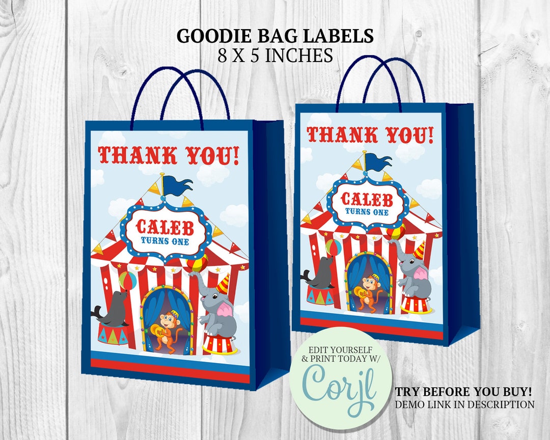 Circus Goodie Bag Labels, Printable Circus Treat Labels, Carnival