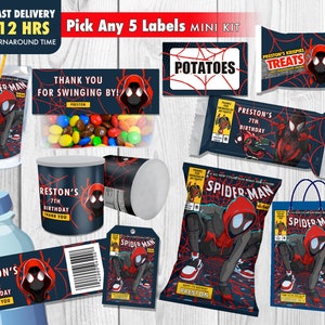 Miles Morales Printables, Spider-Verse Birthday Party, Spiderman Party Decor, Chip Bag Labels, Comics Party Favors, Digital Downloads