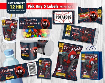 Miles Morales Printables, Spider-Verse Birthday Party, Spiderman Party Decor, Chip Bag Labels, Comics Party Favors, Digital Downloads