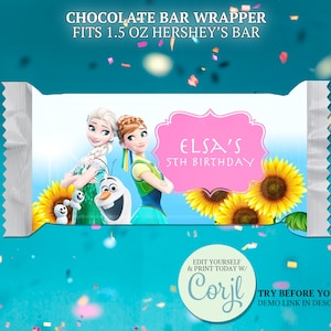 Frozen Hershey&#39;s Bar Wrapper: Printable Candy Bar Label (Editable Template)
