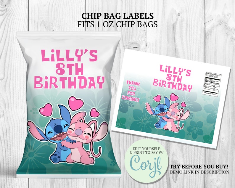 Stitch and Angel Chip Bag Labels
