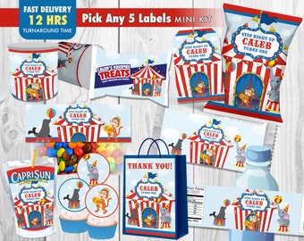 Circus Party Labels: Carnival Birthday Decor, Thank You Tags (Digital)