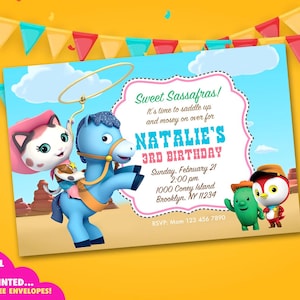Wilder Westen Callie Einladung, Kitty Katze Geburtstag lädt ein, gedruckte Einladungskarte/ Digitale Datei, Cowgirl Katzeneinladung, Kindergeburtstagsfeier